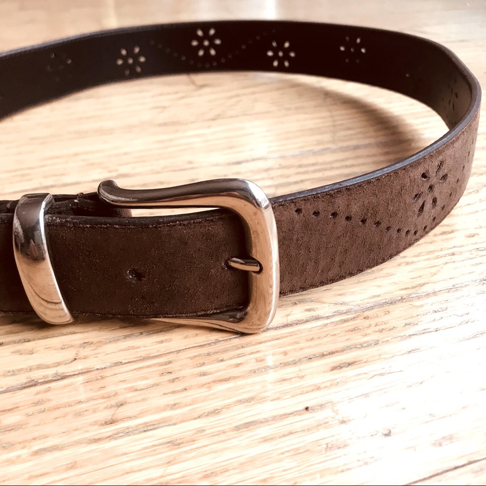 Upper genuine pig suede women’s belt with artsy pattern. Womens medium